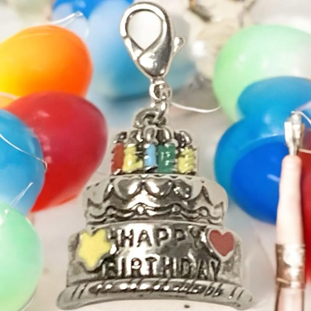 Birthday Cake Silver & Multicolored w/Lobster clasp Zipper pull, purse charm - Picture 3 of 6